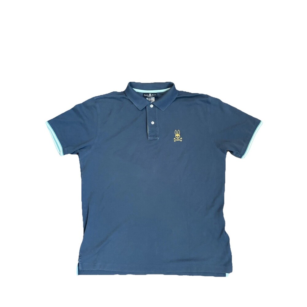 Psycho Bunny Polo Shirt Men's 7 /XL Grey Blue Short Sleeve Pima Cotton LRG LOGO